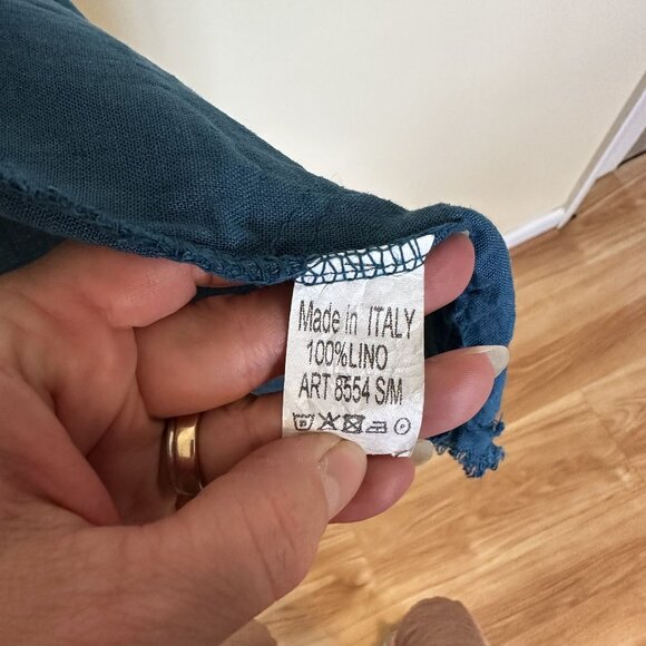 Womens Open Front Linen Cardigan Frayed Edges Italy Medium Teal Blue Lagenlook - Picture 6 of 11